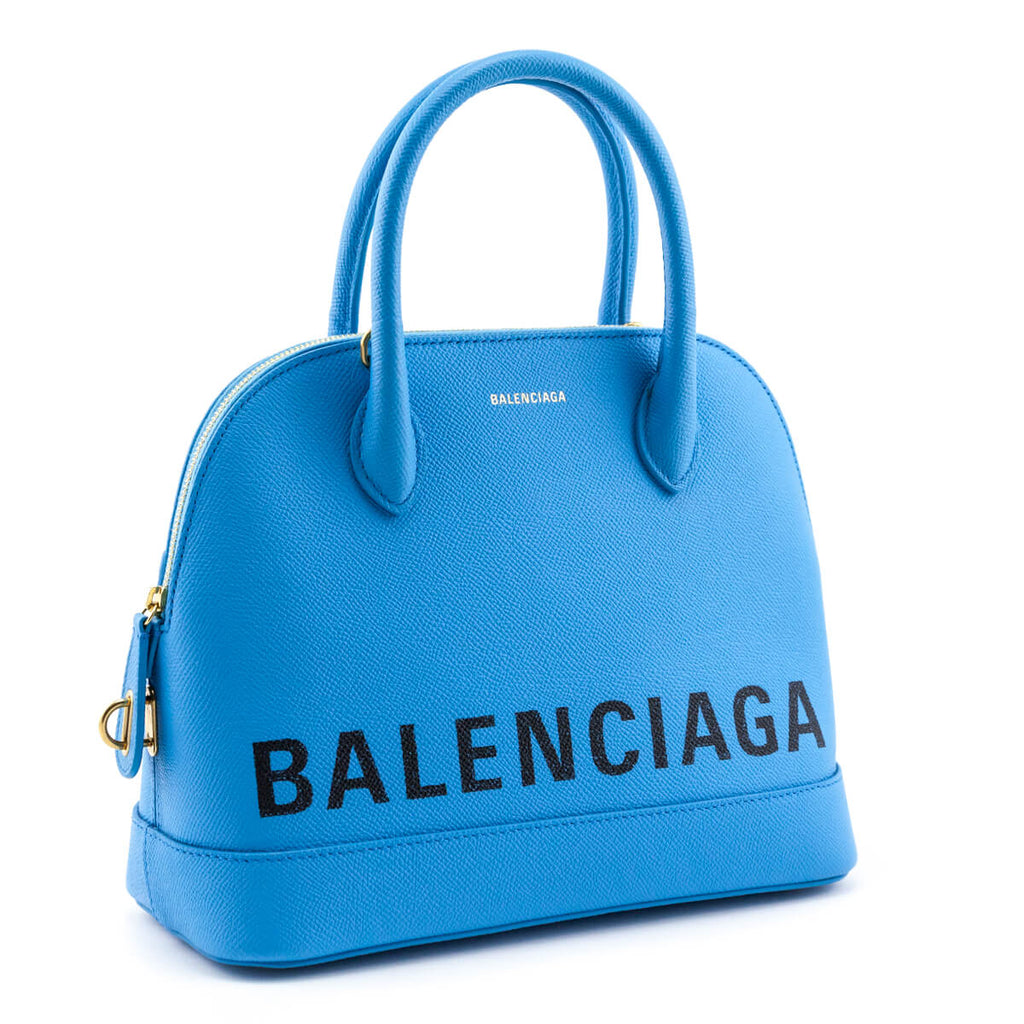 BALENCIAGA Grained Calfskin S Ville Top Handle Bag Bleu Turquoise